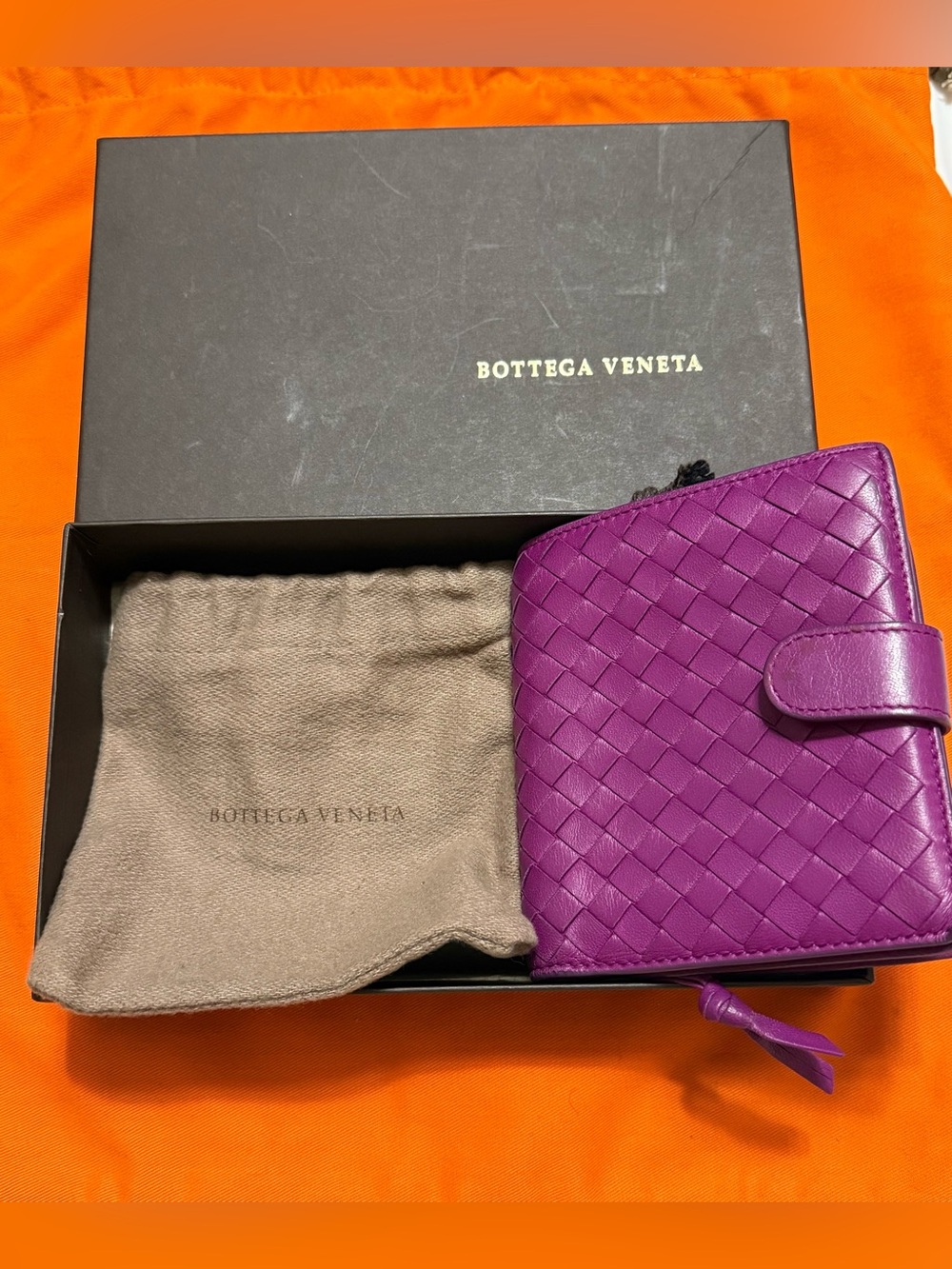 Bottega Veneta Purple Intrecciato Leather Wallet includes box and dust bag